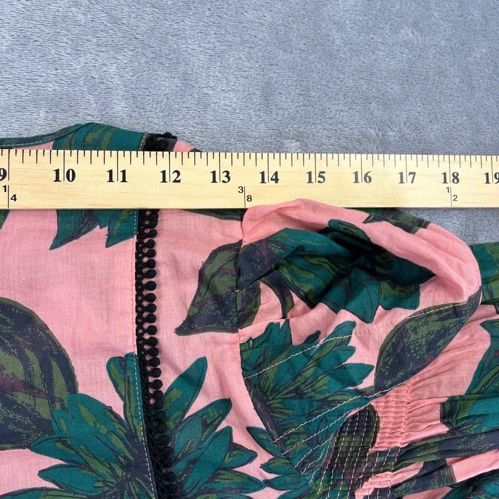 BR Floral Puff Sleeve Statement Blouse S Pink Green Romantic Victorian Inspired
